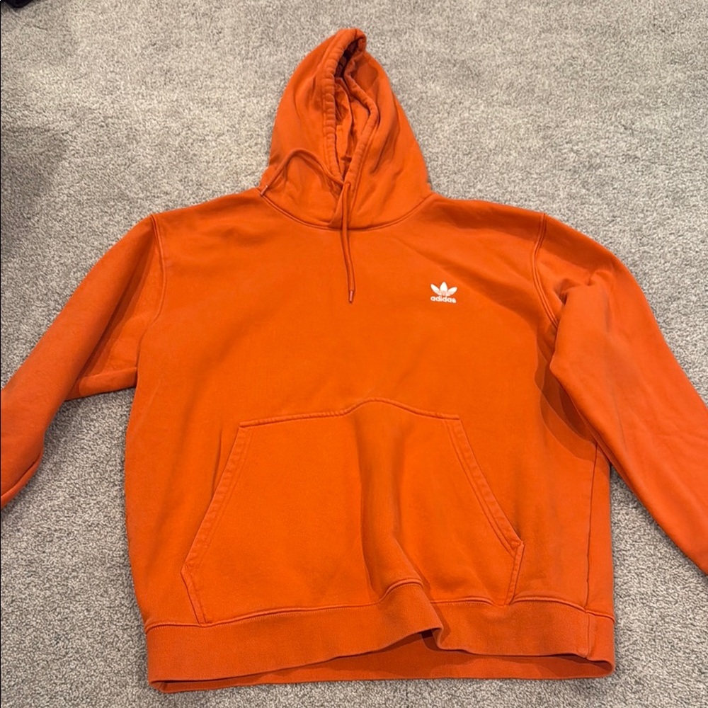 Adidas Orange Sweater with Trefoil Logo and Ribbed Cuffs